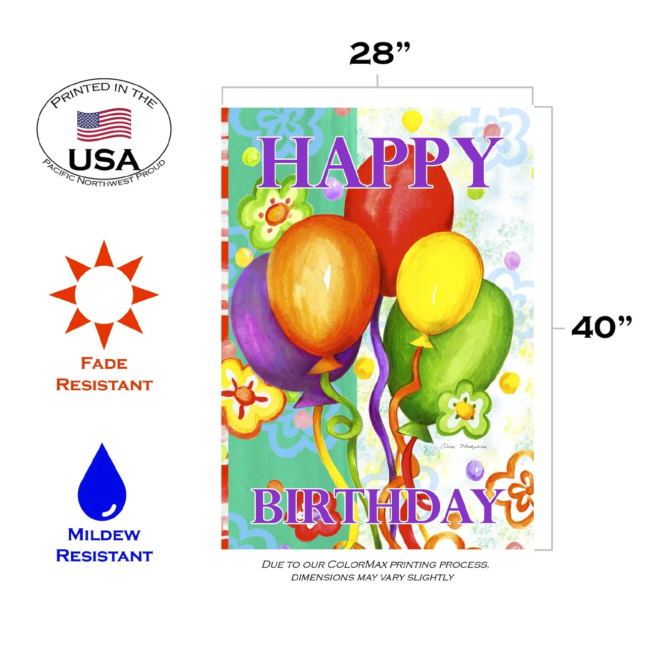 Colorful Balloons 'Happy Birthday' Outdoor House Flag 40" X 28" 3 Colorful Balloons 'Happy Birthday' Outdoor House Flag 40" X 28" - Image 3