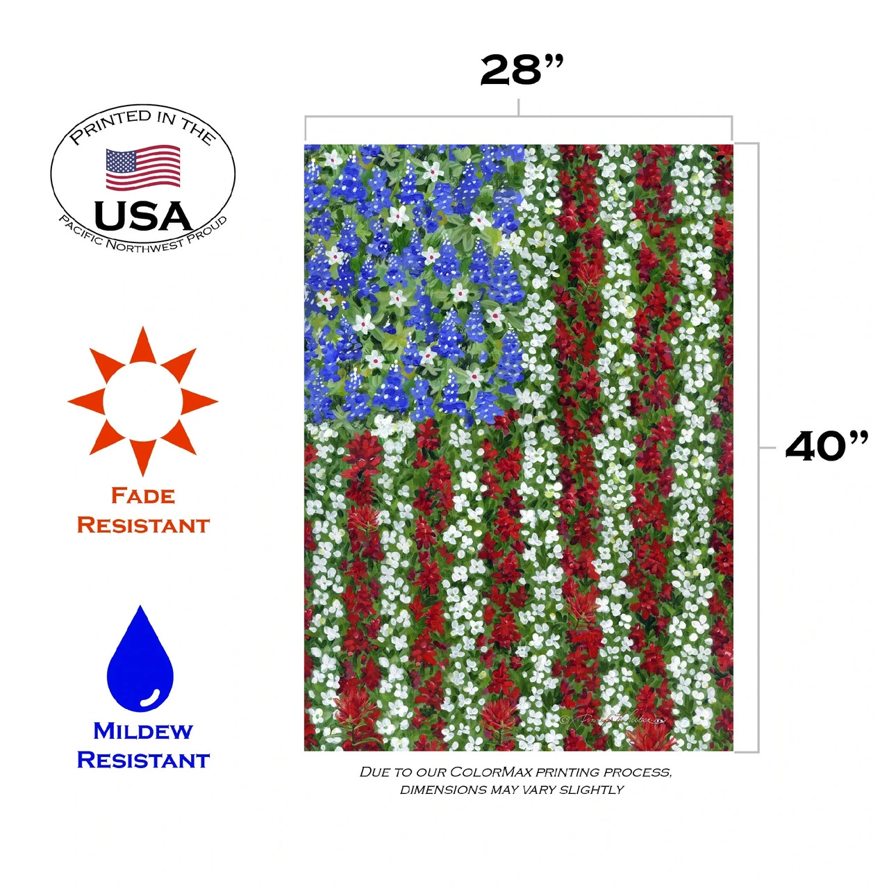 America Patriotic Flower Outdoor House Flag 40" X 28" 3 America Patriotic Flower Outdoor House Flag 40" X 28" - Image 3