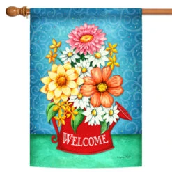 Flowers In Watering Can Outdoor House Flag 40" X 28"