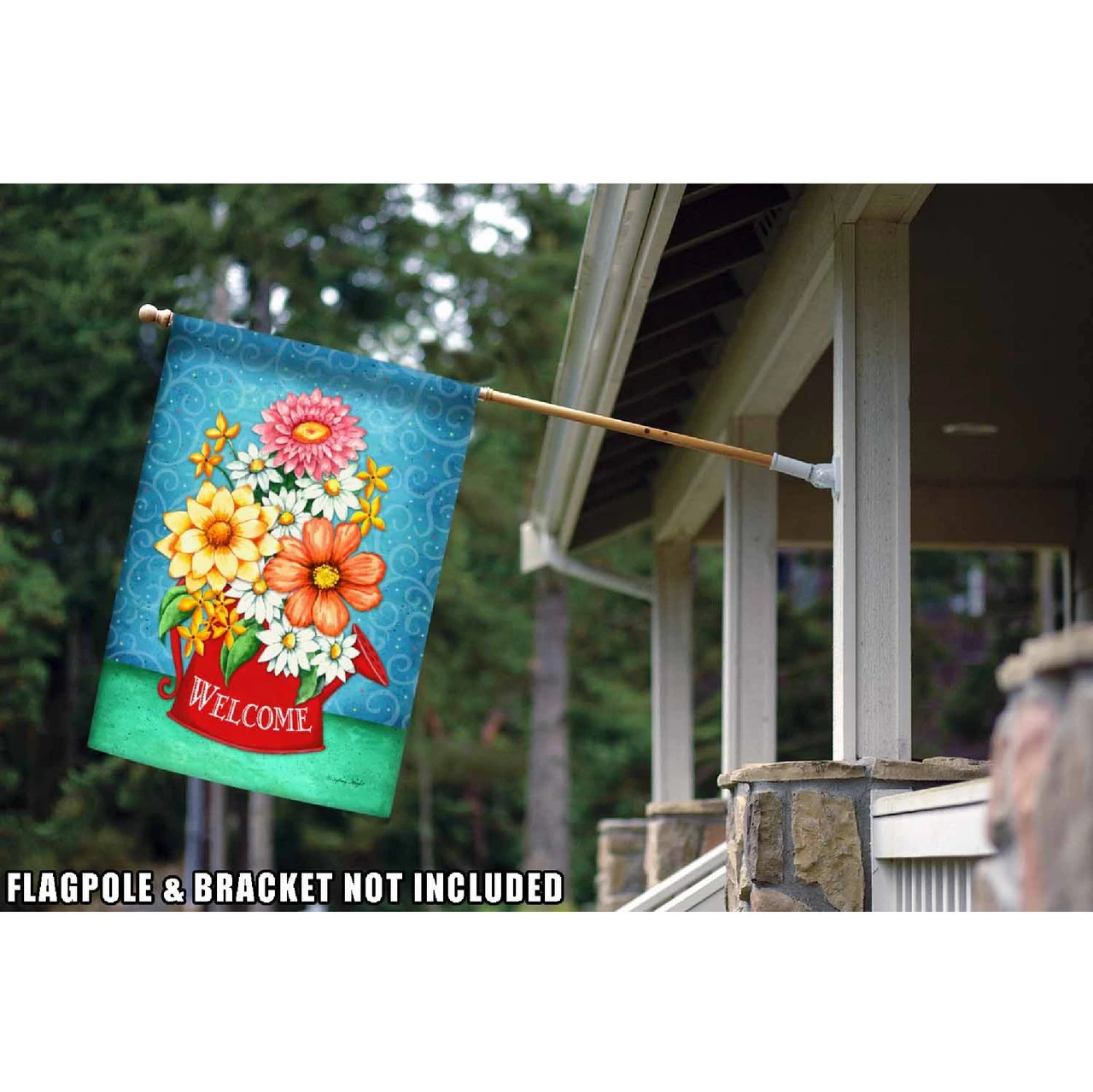 Flowers In Watering Can Outdoor House Flag 40" X 28" 2 Flowers In Watering Can Outdoor House Flag 40" X 28" - Image 2