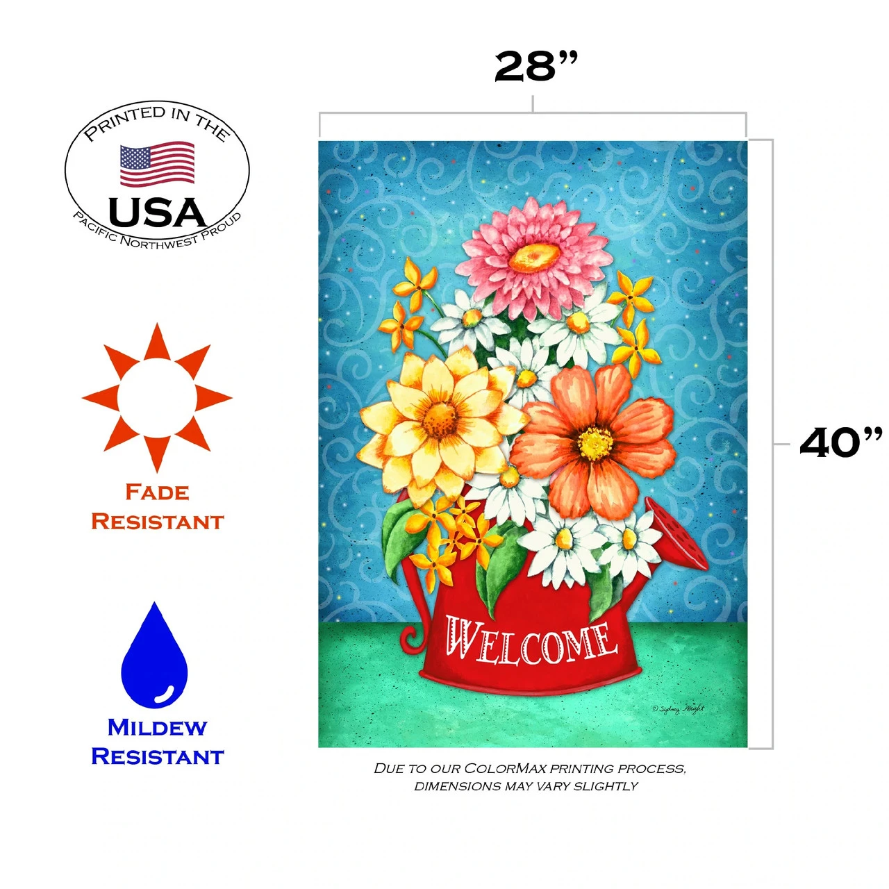Flowers In Watering Can Outdoor House Flag 40" X 28" 3 Flowers In Watering Can Outdoor House Flag 40" X 28" - Image 3