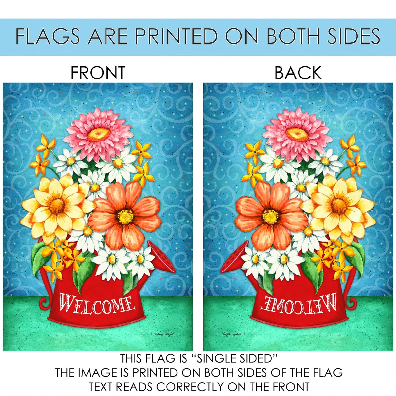 Flowers In Watering Can Outdoor House Flag 40" X 28" 4 Flowers In Watering Can Outdoor House Flag 40" X 28" - Image 4