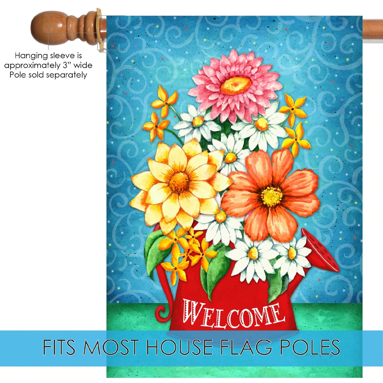 Flowers In Watering Can Outdoor House Flag 40" X 28" 5 Flowers In Watering Can Outdoor House Flag 40" X 28" - Image 5