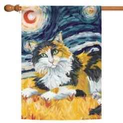 Calico Cat Starry Night Outdoor House Flag 40' X 28"
