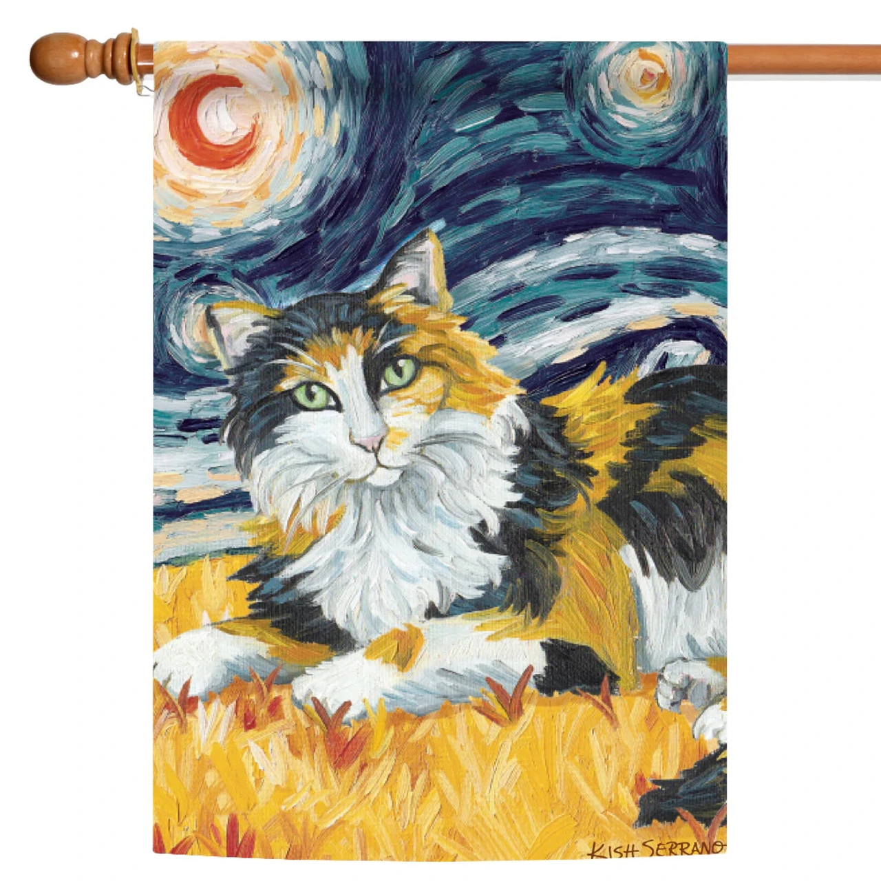 Calico Cat Starry Night Outdoor House Flag 40' X 28" 1 Calico Cat Starry Night Outdoor House Flag 40' X 28"