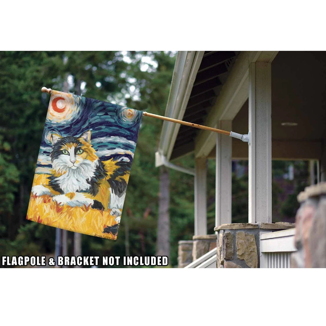Calico Cat Starry Night Outdoor House Flag 40' X 28" 2 Calico Cat Starry Night Outdoor House Flag 40' X 28" - Image 2