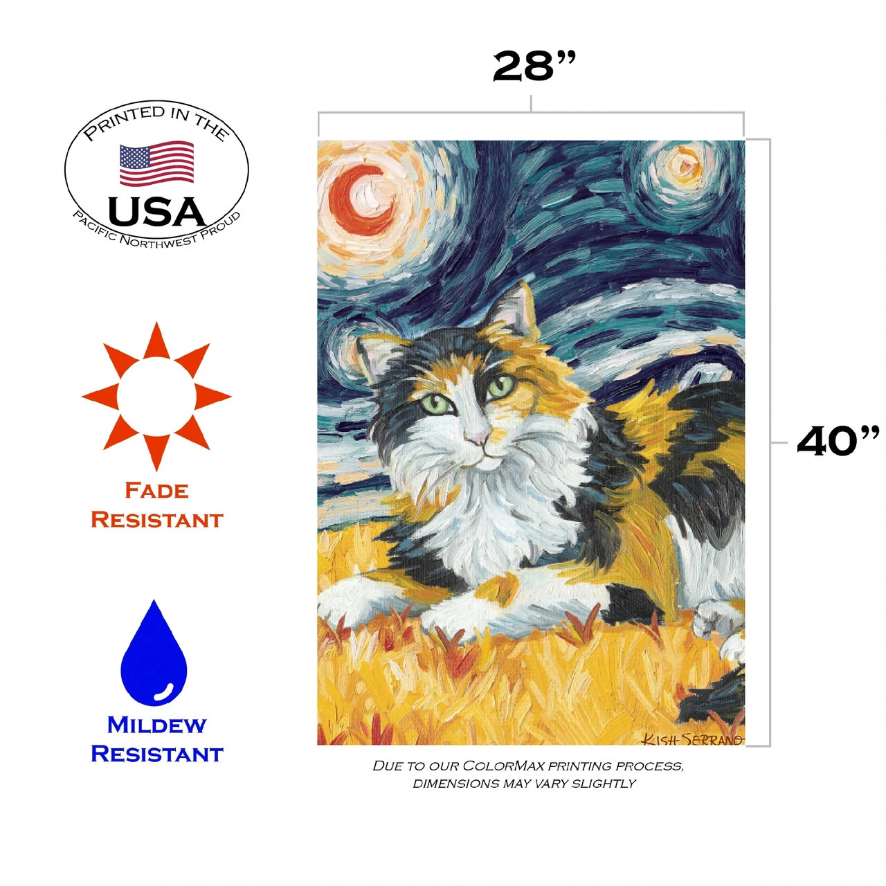 Calico Cat Starry Night Outdoor House Flag 40' X 28" 3 Calico Cat Starry Night Outdoor House Flag 40' X 28" - Image 3
