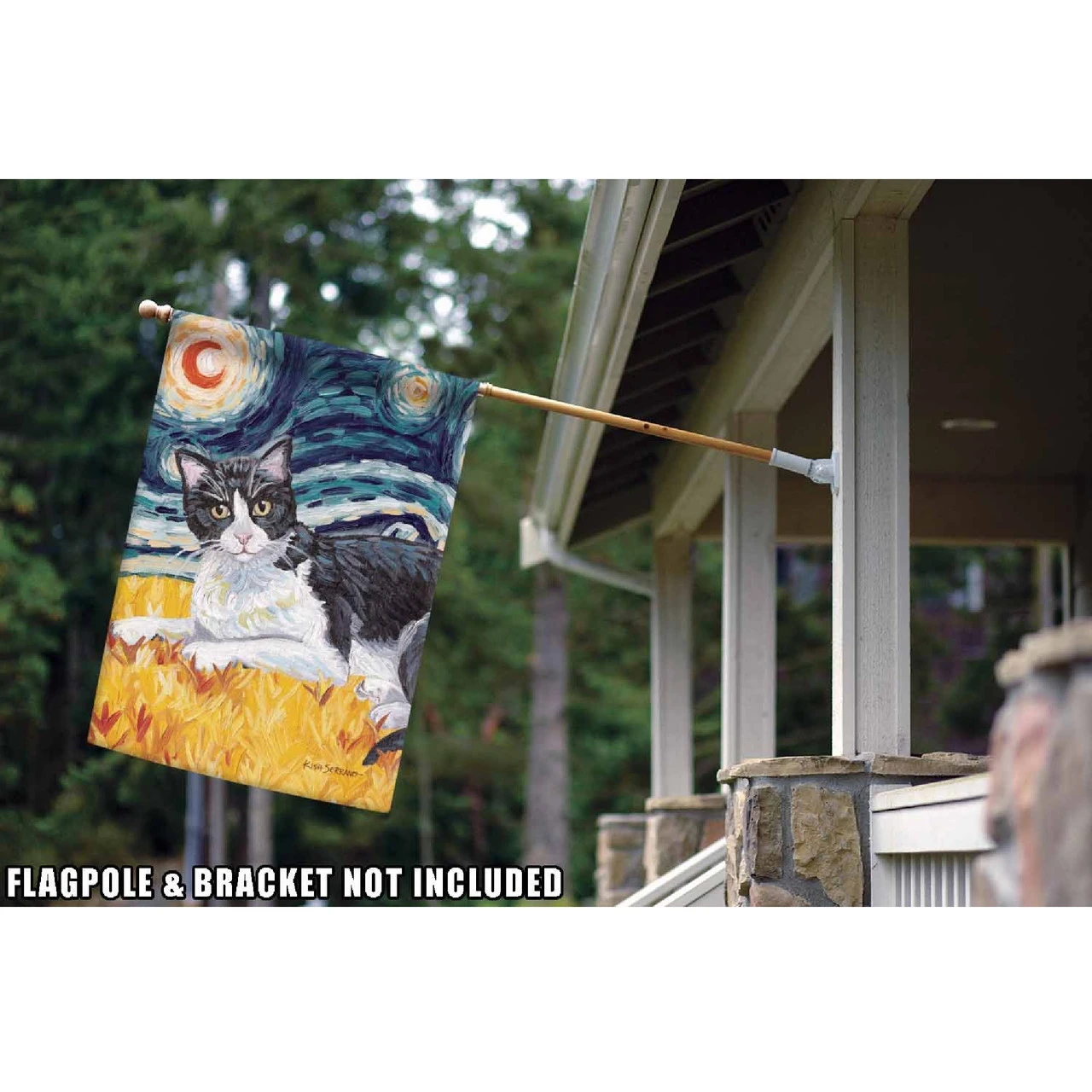 Tuxedo Cat Starry Night Outdoor House Flag 40' X 28" 2 Tuxedo Cat Starry Night Outdoor House Flag 40' X 28" - Image 2