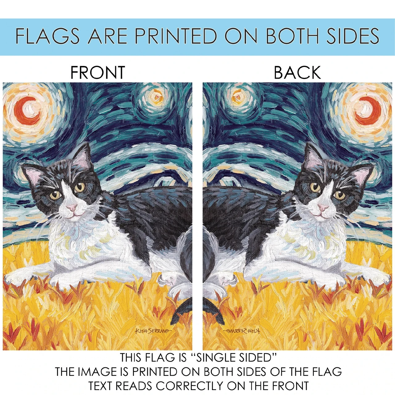 Tuxedo Cat Starry Night Outdoor House Flag 40' X 28" 4 Tuxedo Cat Starry Night Outdoor House Flag 40' X 28" - Image 4