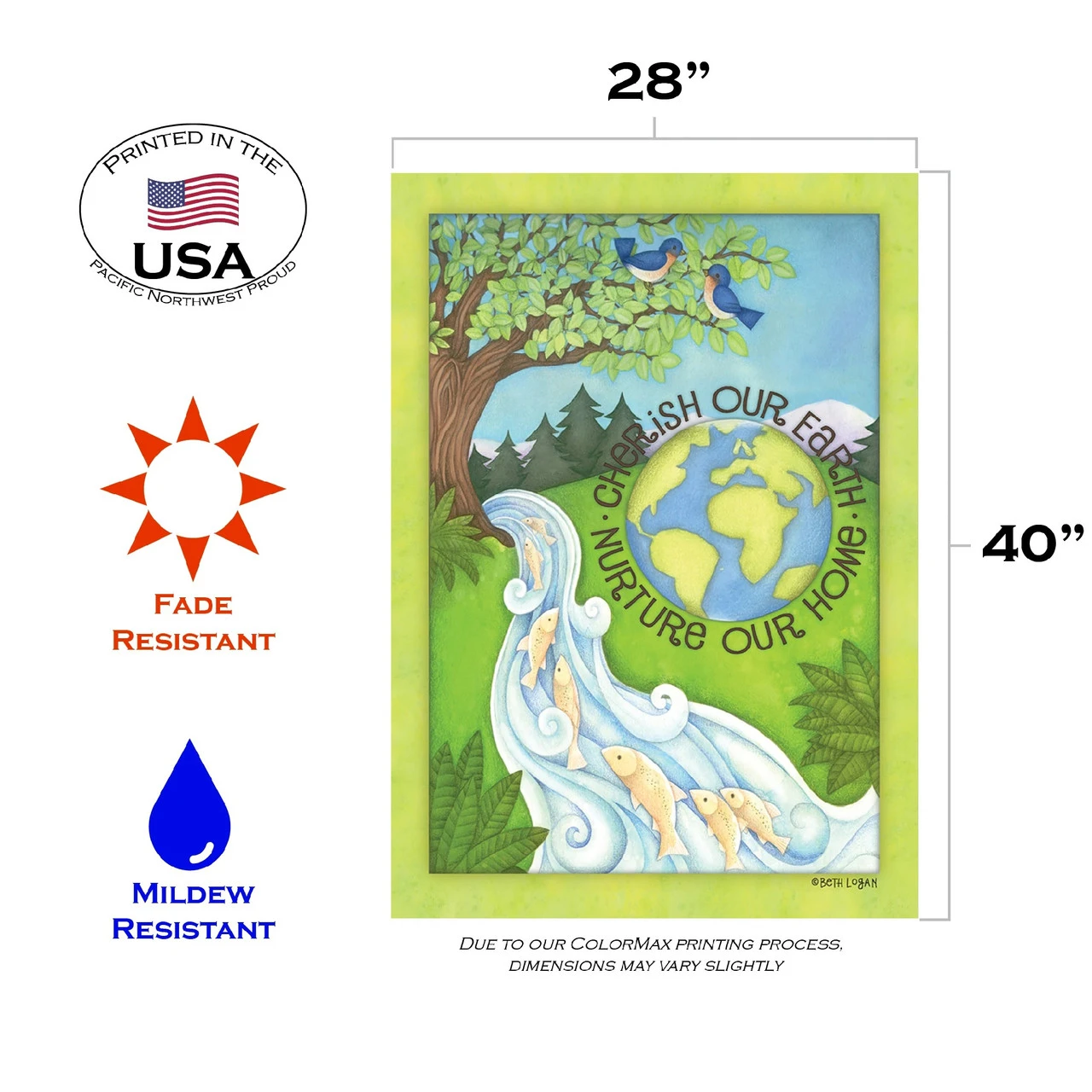 Nature 'Cherish Our Earth Nurture Our Home' Outdoor House Flag 40" X 28" 3 Nature 'Cherish Our Earth Nurture Our Home' Outdoor House Flag 40" X 28" - Image 3