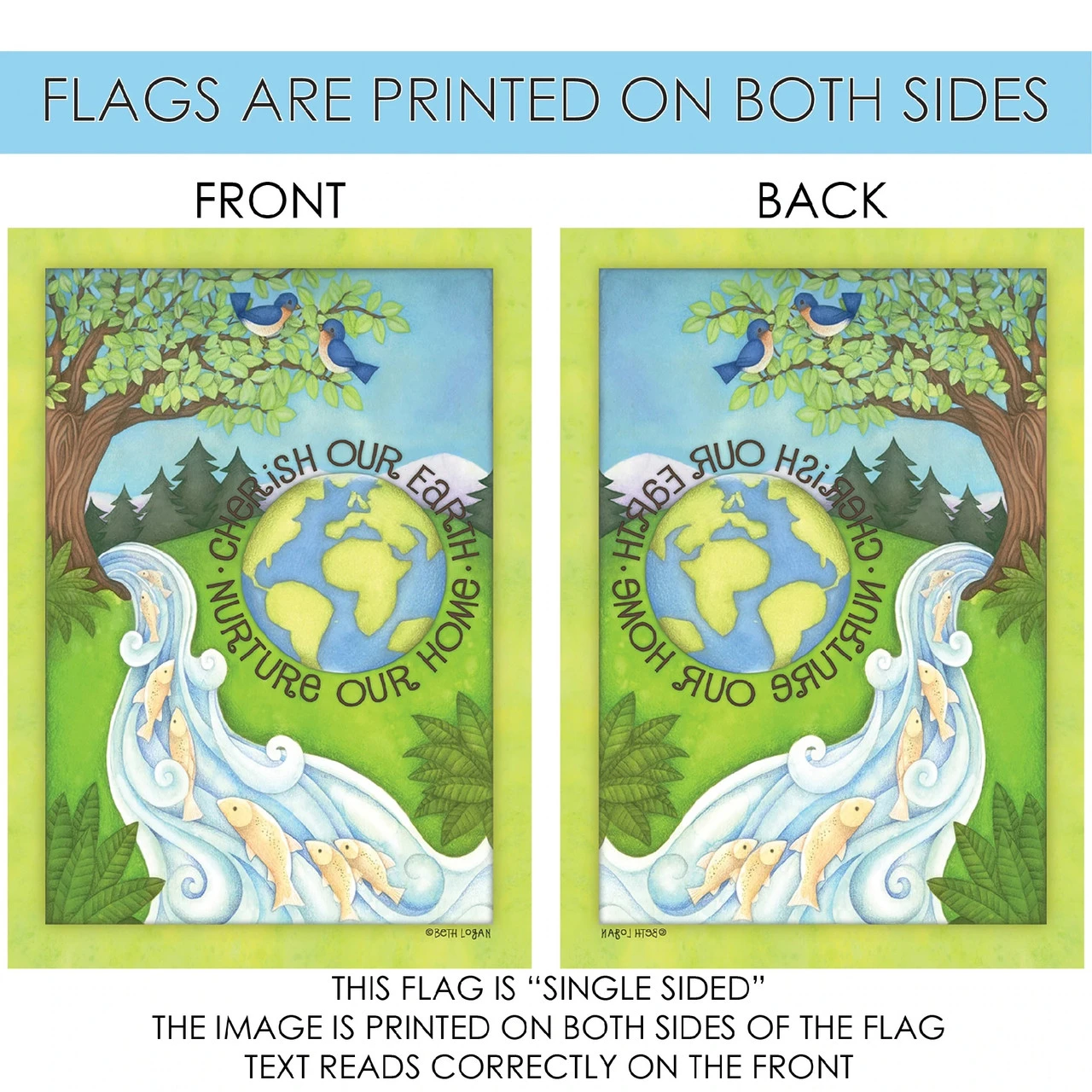 Nature 'Cherish Our Earth Nurture Our Home' Outdoor House Flag 40" X 28" 4 Nature 'Cherish Our Earth Nurture Our Home' Outdoor House Flag 40" X 28" - Image 4