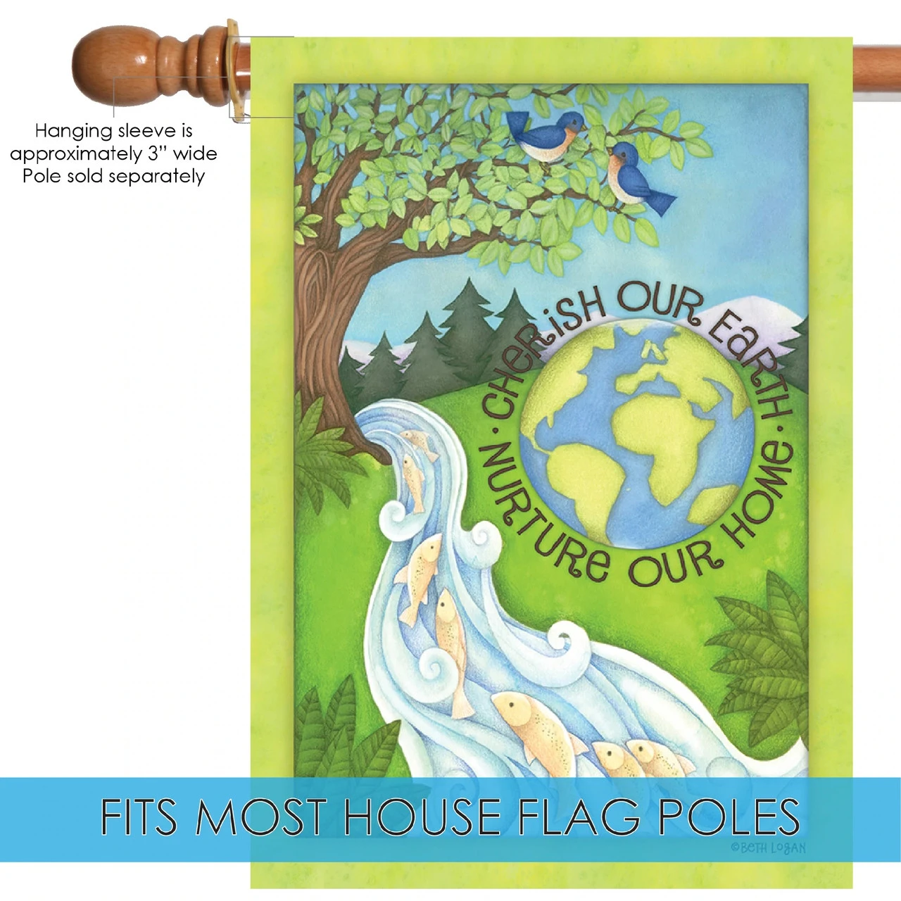 Nature 'Cherish Our Earth Nurture Our Home' Outdoor House Flag 40" X 28" 5 Nature 'Cherish Our Earth Nurture Our Home' Outdoor House Flag 40" X 28" - Image 5