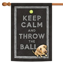 Cute Puppy 'Keep Calm And Throw The Ball' Outdoor House Flag 40" X 28"