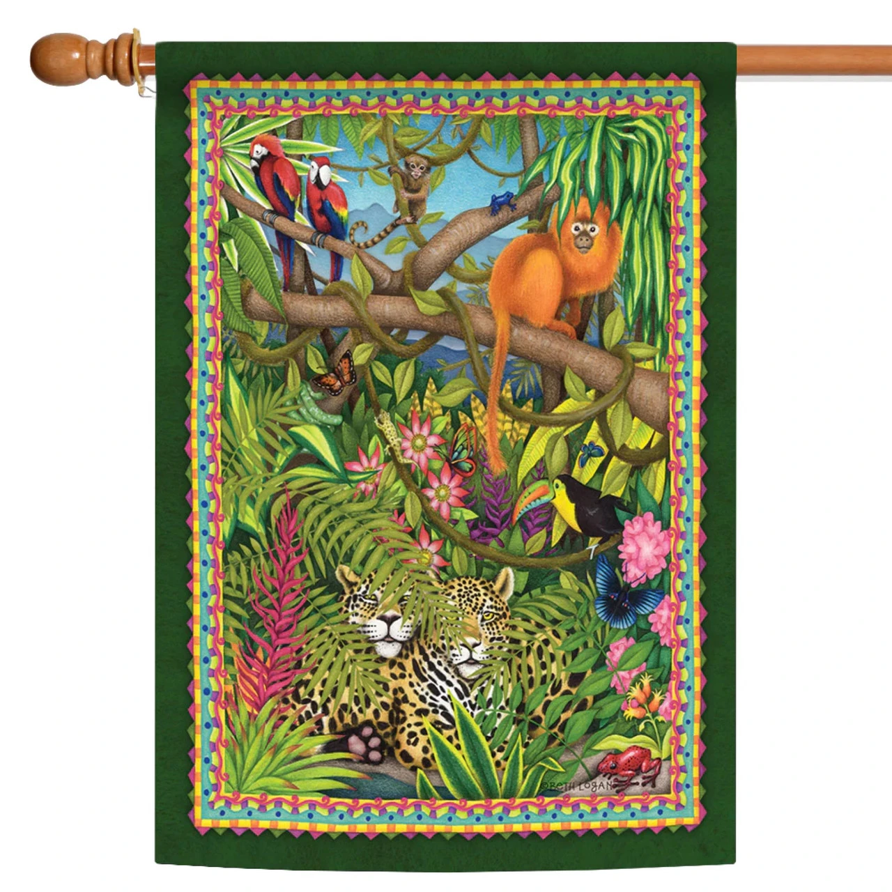 Jungle Animal Outdoor House Flag 40' X 28" 1 Jungle Animal Outdoor House Flag 40' X 28"