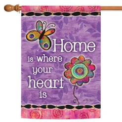 Butterfly And Flower 'Home Is Where Your Heart Is' Outdoor House Flag 40" X 28"