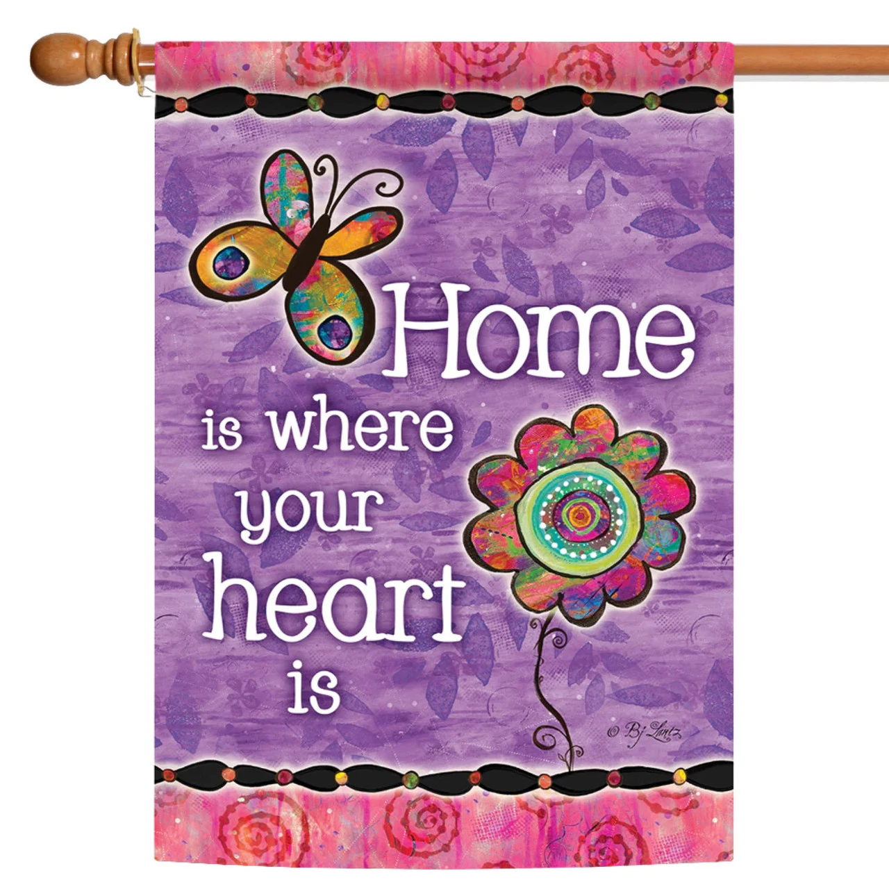 Butterfly And Flower 'Home Is Where Your Heart Is' Outdoor House Flag 40" X 28" 1 Butterfly And Flower 'Home Is Where Your Heart Is' Outdoor House Flag 40" X 28"