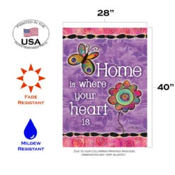 Butterfly And Flower 'Home Is Where Your Heart Is' Outdoor House Flag 40" X 28" 7 Butterfly And Flower 'Home Is Where Your Heart Is' Outdoor House Flag 40" X 28" -PatioVibe Shop dtol109794 3 63980.1682374813