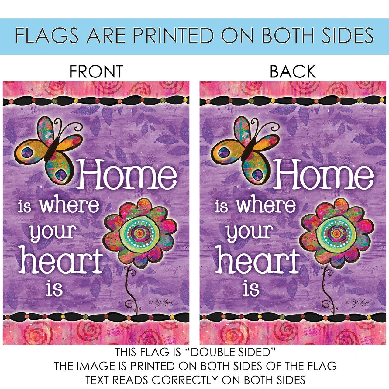 Butterfly And Flower 'Home Is Where Your Heart Is' Outdoor House Flag 40" X 28" 4 Butterfly And Flower 'Home Is Where Your Heart Is' Outdoor House Flag 40" X 28" - Image 4