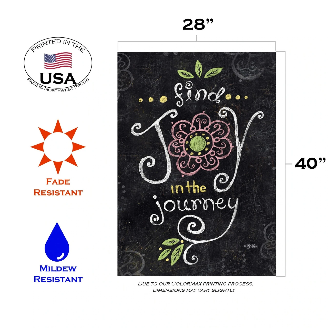 Chalkboard 'Find Joy In The Journey' Outdoor House Flag 40" X 28" 3 Chalkboard 'Find Joy In The Journey' Outdoor House Flag 40" X 28" - Image 3