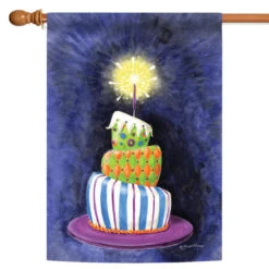 Sparkling Birthday Present Cake Outdoor House Flag 40" X 28"