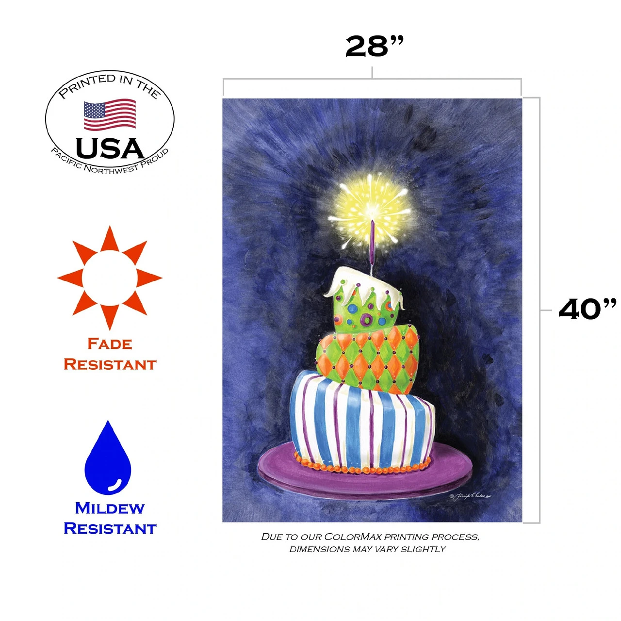 Sparkling Birthday Present Cake Outdoor House Flag 40" X 28" 3 Sparkling Birthday Present Cake Outdoor House Flag 40" X 28" - Image 3