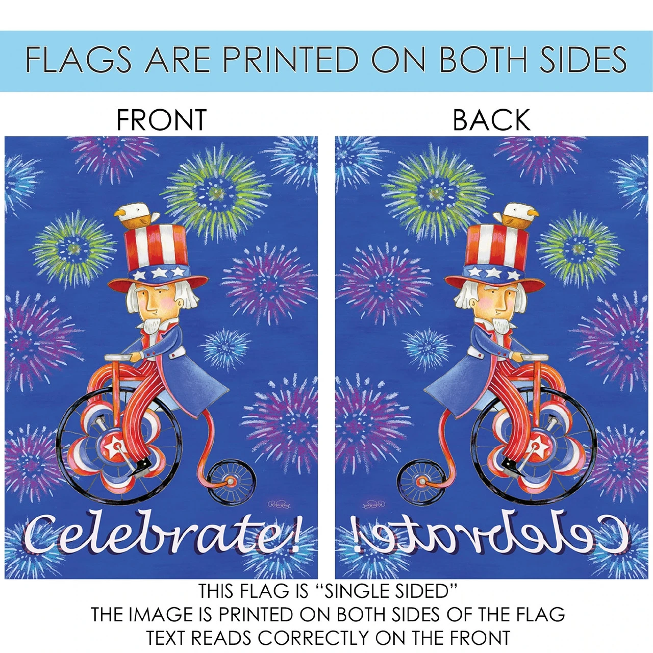 Uncle Sam 'Celebrate' Patriotic Outdoor House Flag 40" X 28" 4 Uncle Sam 'Celebrate' Patriotic Outdoor House Flag 40" X 28" - Image 4