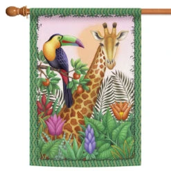 Giraffe And Toucan Outdoor House Flag 40" X 28"