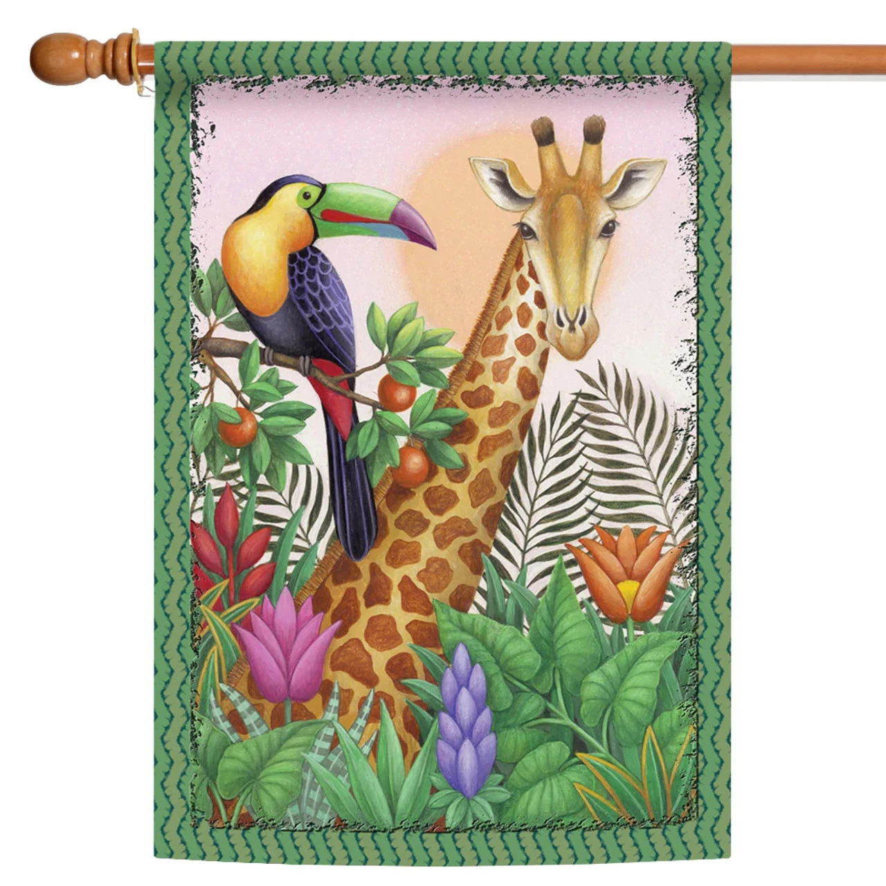 Giraffe And Toucan Outdoor House Flag 40" X 28" 1 Giraffe And Toucan Outdoor House Flag 40" X 28"
