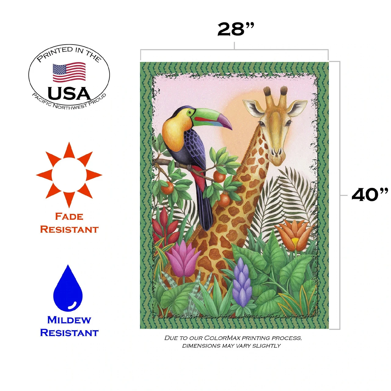 Giraffe And Toucan Outdoor House Flag 40" X 28" 3 Giraffe And Toucan Outdoor House Flag 40" X 28" - Image 3