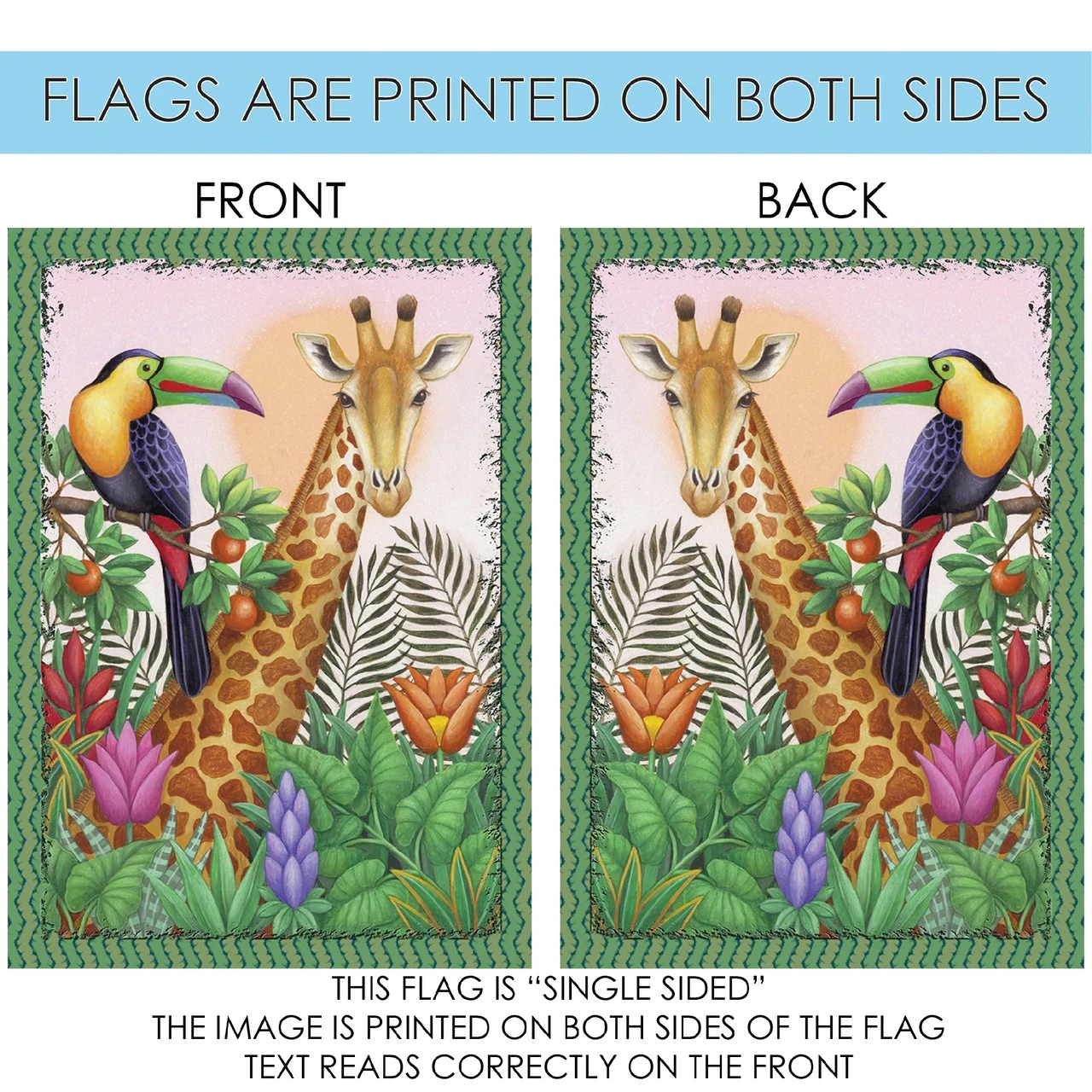 Giraffe And Toucan Outdoor House Flag 40" X 28" 4 Giraffe And Toucan Outdoor House Flag 40" X 28" - Image 4