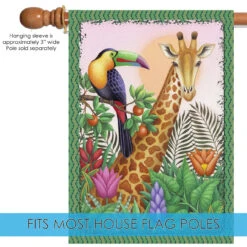 Giraffe And Toucan Outdoor House Flag 40" X 28" 9 Giraffe And Toucan Outdoor House Flag 40" X 28" -PatioVibe Shop dtol109828 5 25969.1682374781