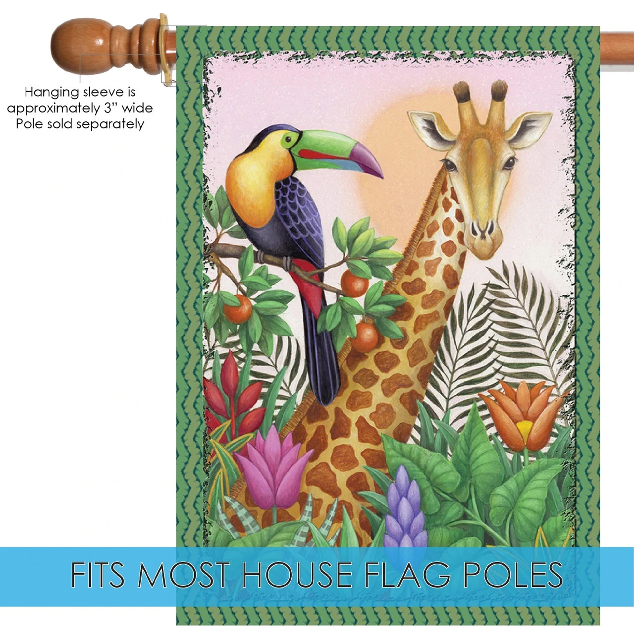 Giraffe And Toucan Outdoor House Flag 40" X 28" 5 Giraffe And Toucan Outdoor House Flag 40" X 28" - Image 5