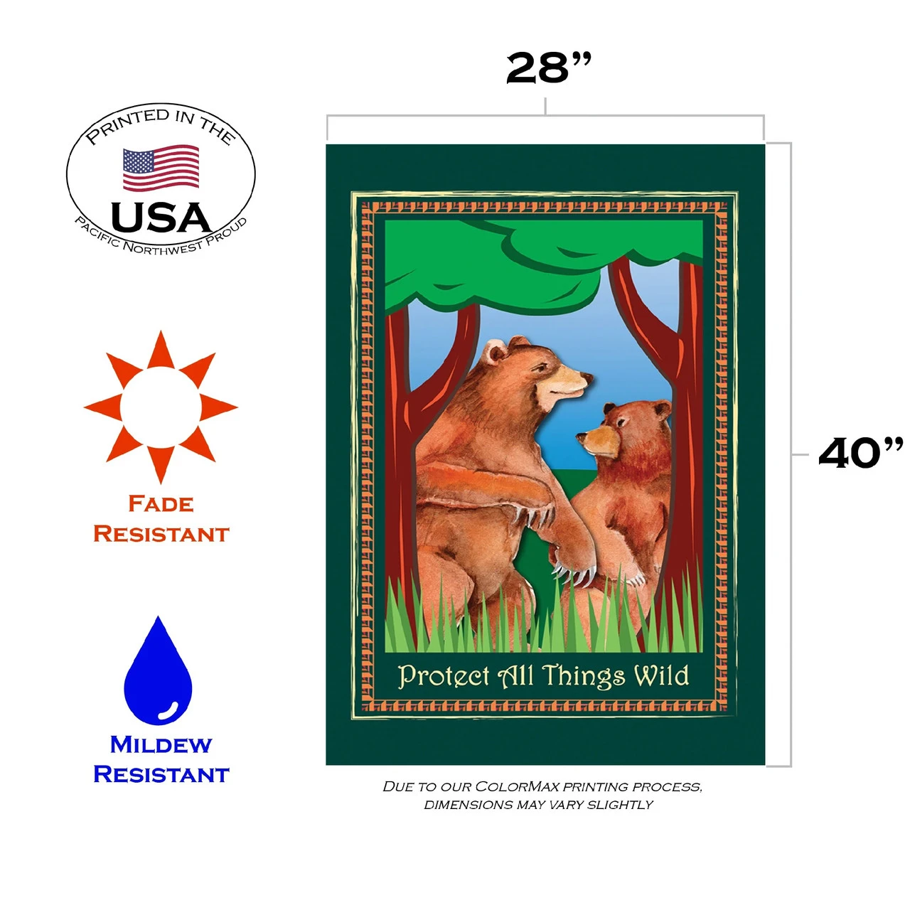 Bears 'Protect All Things Wild' Outdoor House Flag 40" X 28" 3 Bears 'Protect All Things Wild' Outdoor House Flag 40" X 28" - Image 3