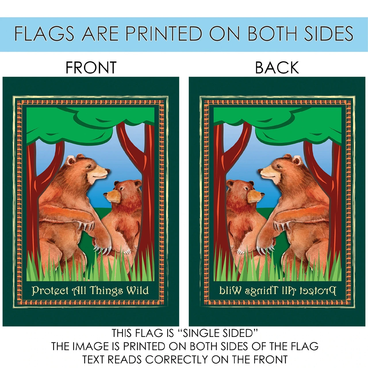 Bears 'Protect All Things Wild' Outdoor House Flag 40" X 28" 4 Bears 'Protect All Things Wild' Outdoor House Flag 40" X 28" - Image 4