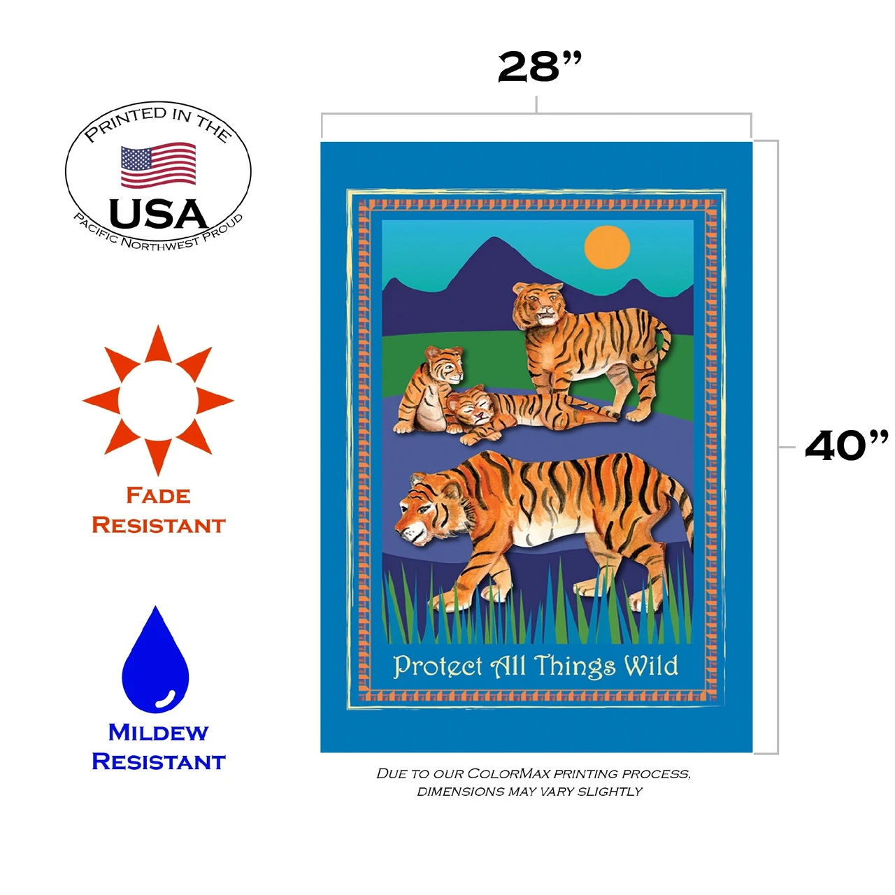 Tigers 'Protect All Things Wild' Outdoor House Flag 40' X 28" 3 Tigers 'Protect All Things Wild' Outdoor House Flag 40' X 28" - Image 3