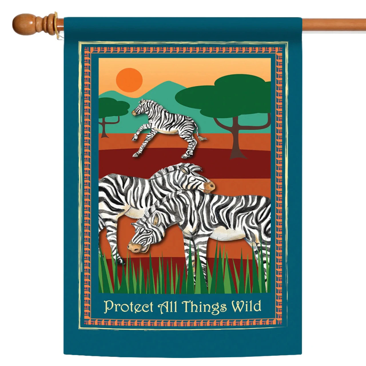 Zebra 'Protect All Things Wild' Outdoor House Flag 40" X 28" 1 Zebra 'Protect All Things Wild' Outdoor House Flag 40" X 28"