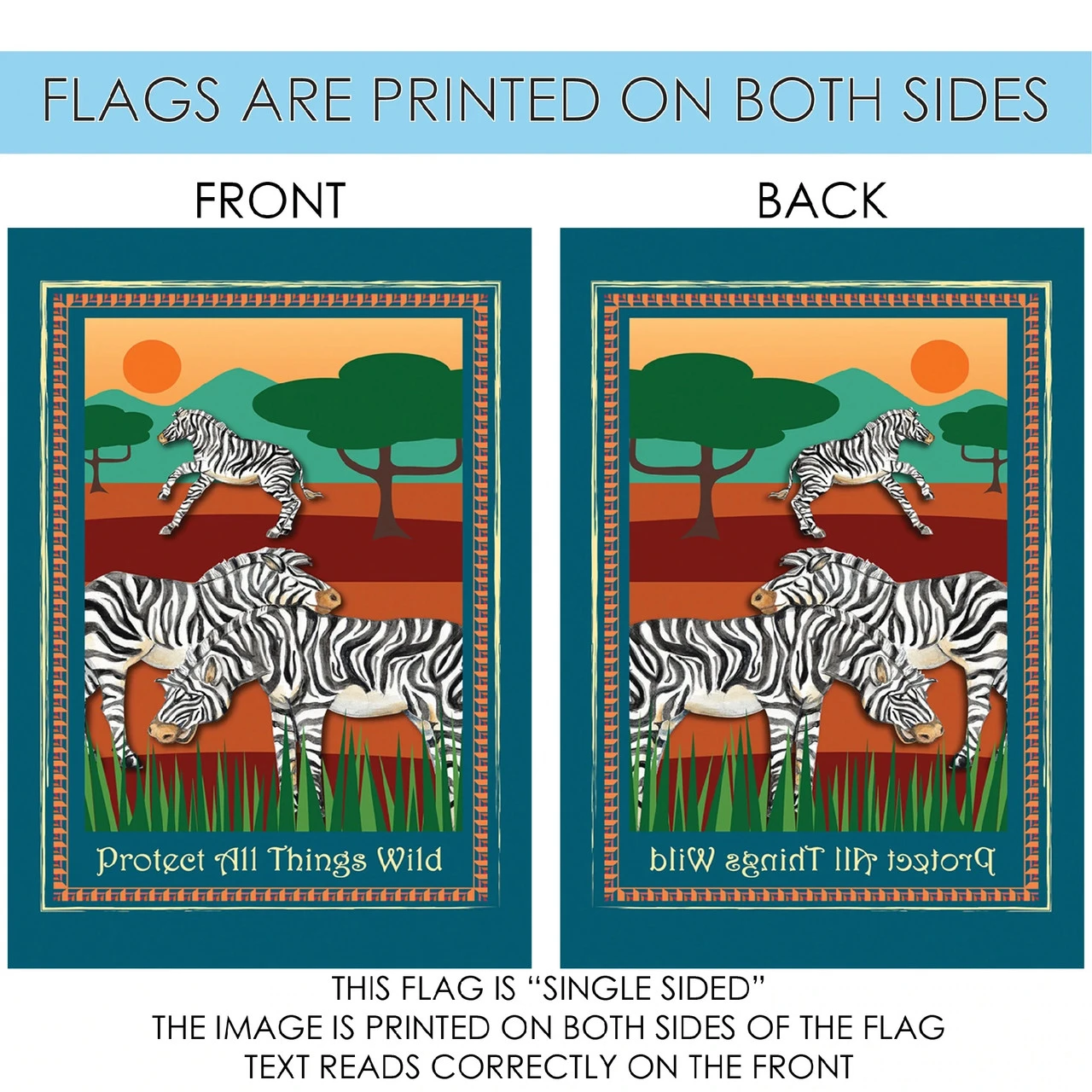 Zebra 'Protect All Things Wild' Outdoor House Flag 40" X 28" 4 Zebra 'Protect All Things Wild' Outdoor House Flag 40" X 28" - Image 4