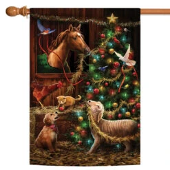 Christmas Barn Outdoor House Flag 40" X 28"