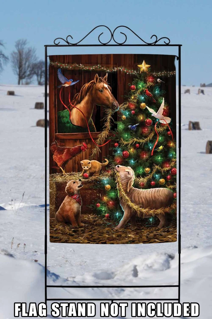 Christmas Barn Outdoor House Flag 40" X 28" 2 Christmas Barn Outdoor House Flag 40" X 28" - Image 2