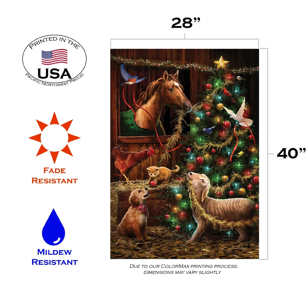 Christmas Barn Outdoor House Flag 40" X 28" 3 Christmas Barn Outdoor House Flag 40" X 28" - Image 3