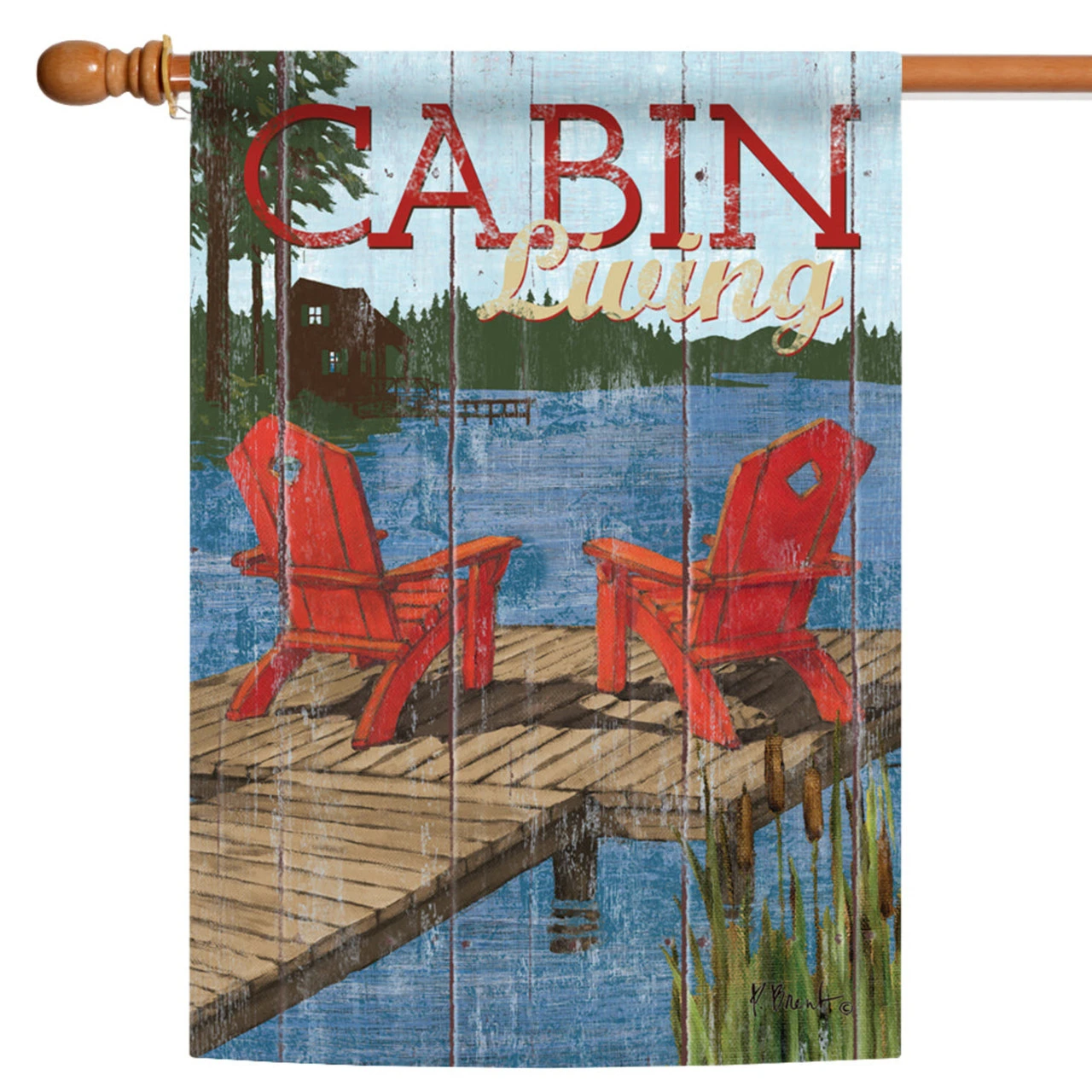 Rustic Cabin Living Outdoor House Flag 40" X 28" 1 Rustic Cabin Living Outdoor House Flag 40" X 28"