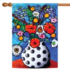 Polka Dot Vase With Flower Bouquet Outdoor House Flag 40" X 28"