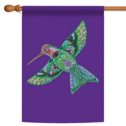 Purple And Green Animal Spirits Hummingbird Outdoor House Flag 28" X 40"