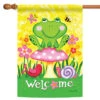 Green And Yellow Froggie With Friends Outdoor House Flag 28" X 40"