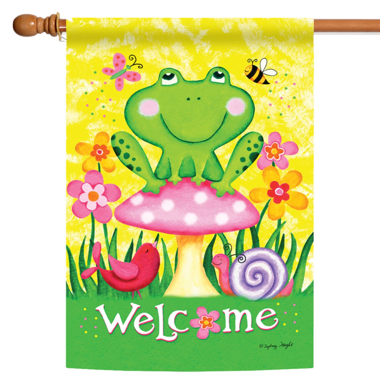 Green And Yellow Froggie With Friends Outdoor House Flag 28" X 40" 1 Green And Yellow Froggie With Friends Outdoor House Flag 28" X 40"