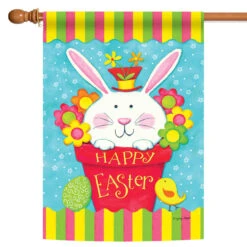 Blue And White Peeping Bunny Outdoor House Flag 28" X 40"