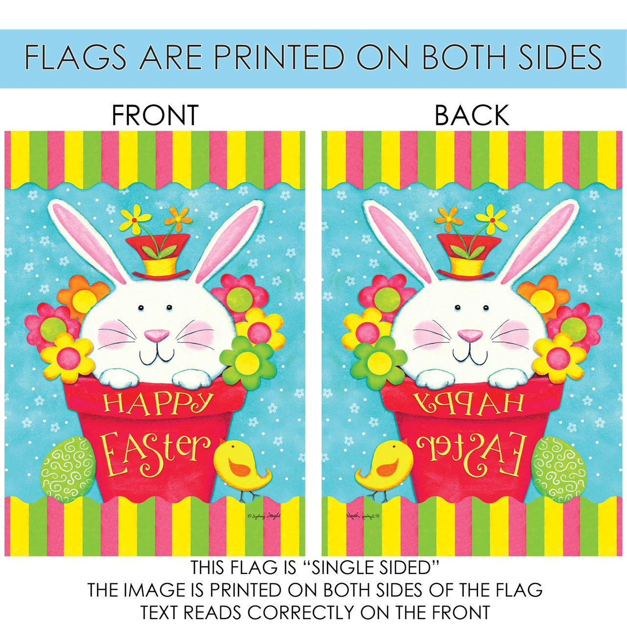 Blue And White Peeping Bunny Outdoor House Flag 28" X 40" 4 Blue And White Peeping Bunny Outdoor House Flag 28" X 40" - Image 4