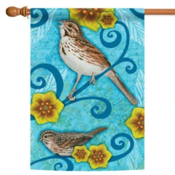 Blue And Brown Song Sparrow Outdoor House Flag 28" X 40"