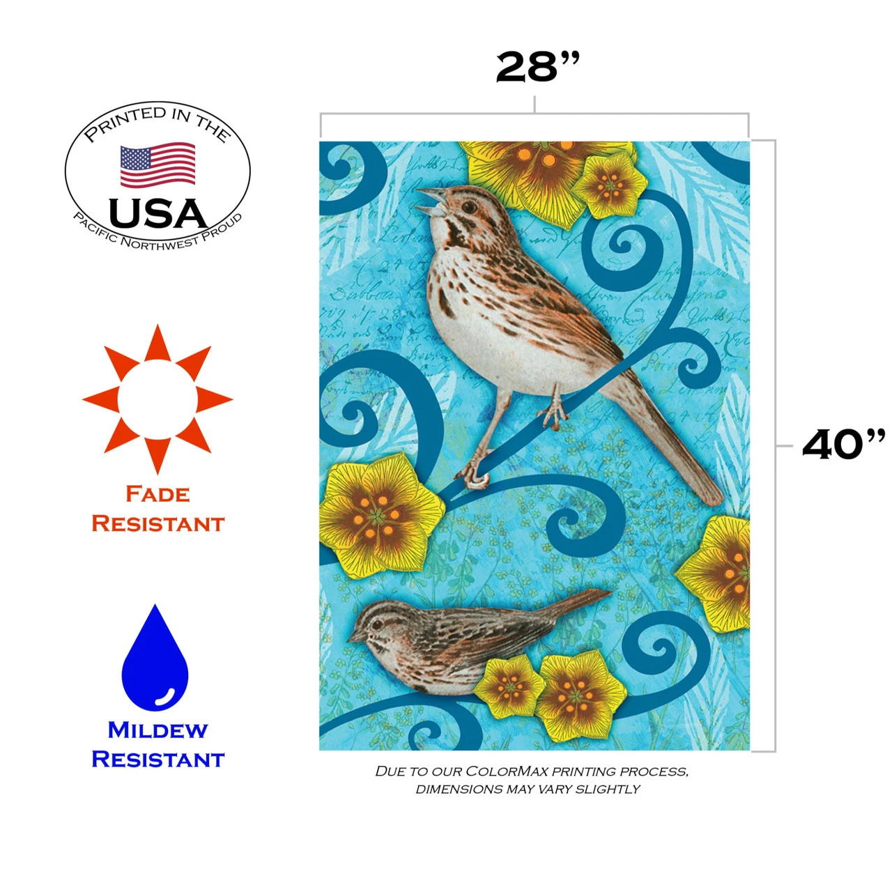 Blue And Brown Song Sparrow Outdoor House Flag 28" X 40" 3 Blue And Brown Song Sparrow Outdoor House Flag 28" X 40" - Image 3