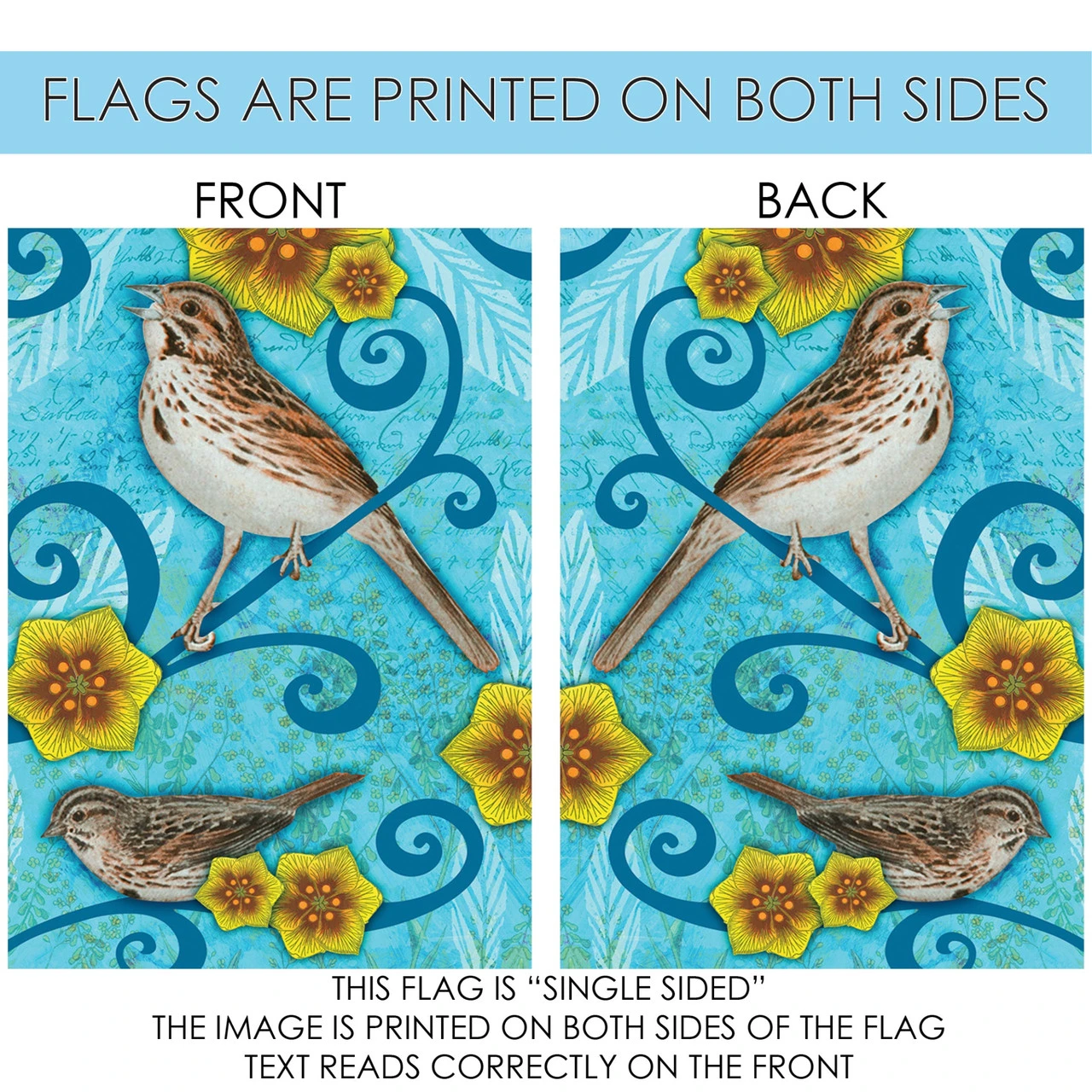 Blue And Brown Song Sparrow Outdoor House Flag 28" X 40" 4 Blue And Brown Song Sparrow Outdoor House Flag 28" X 40" - Image 4